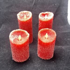 Luminara Flameless Moving Wick Candle Set of 4 Red Glitter C Battery Operated